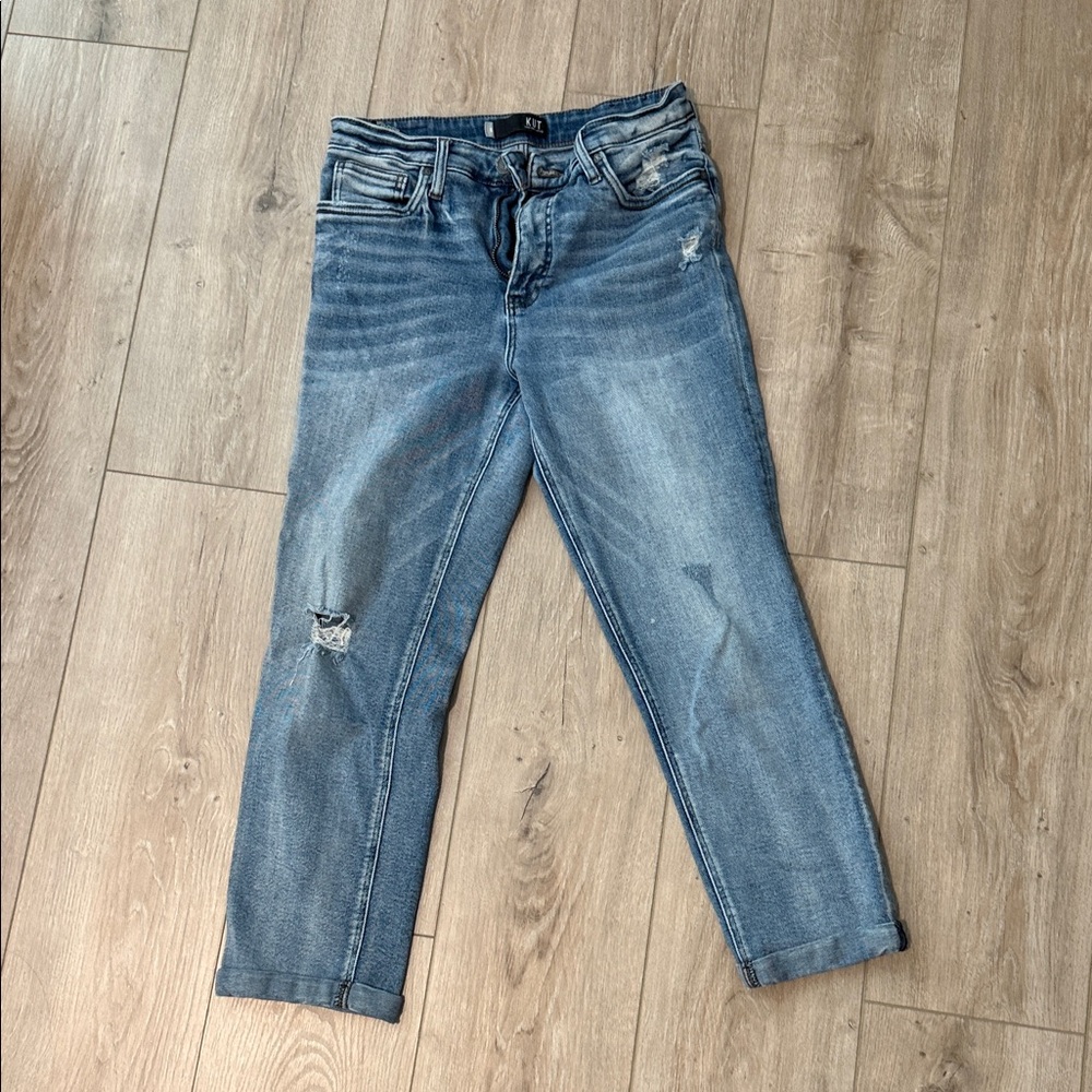 Stylish Blue Distressed Jeans, size 8